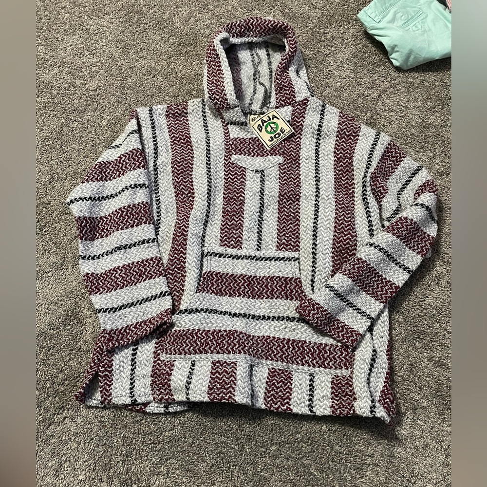 Baja Joe drug rug Woven Mens Striped Pullover Top Baja Hoodie - Size Large NWT‎